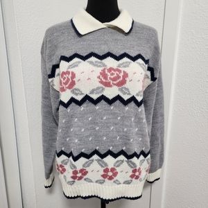 Vintage Cape Cod Sportswear Rose Floral Grannycore Collared Sweater